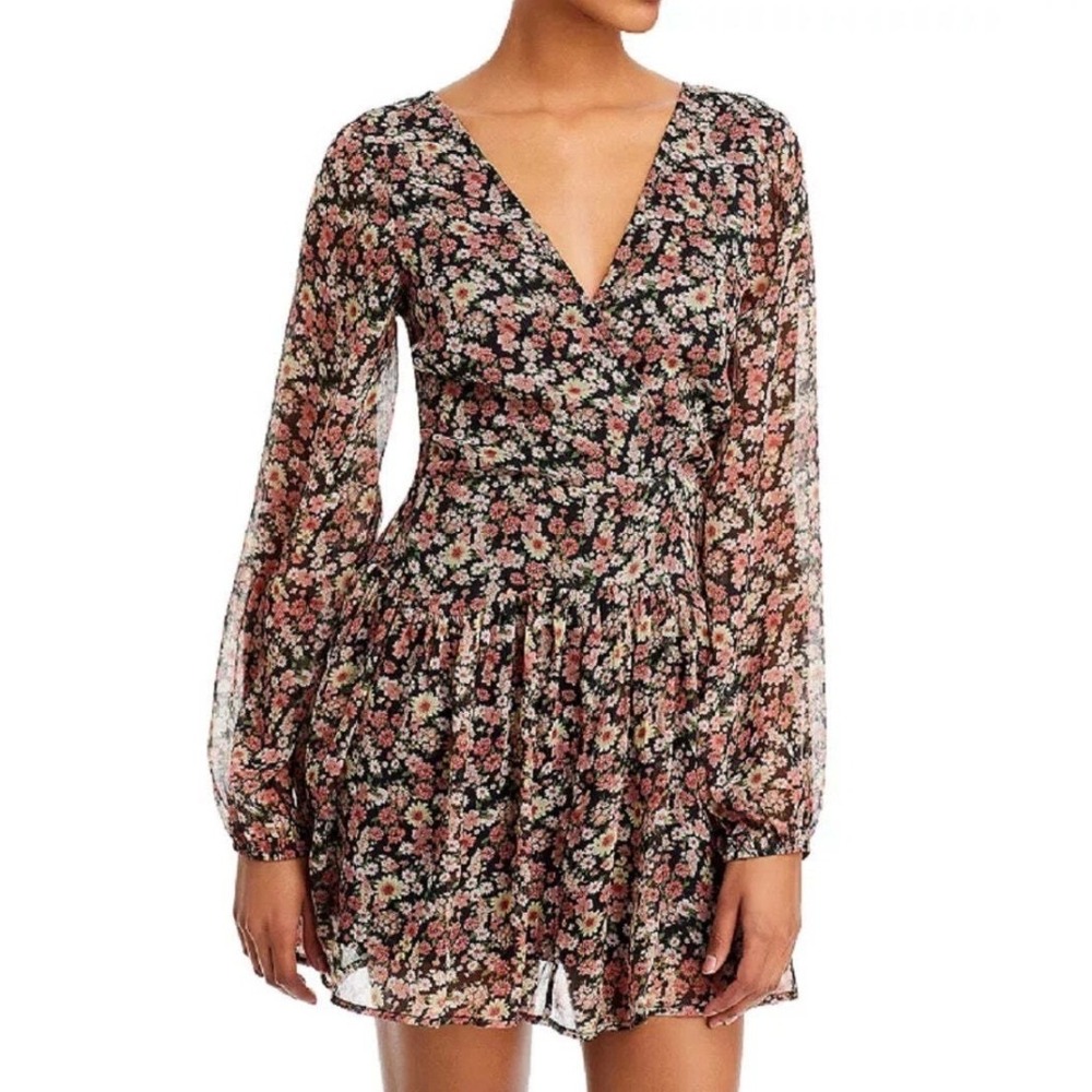 Bardot Cut Out Frill Dress Floral‎ Long Sleeve Back Tie Mini XS Cottage Prairie